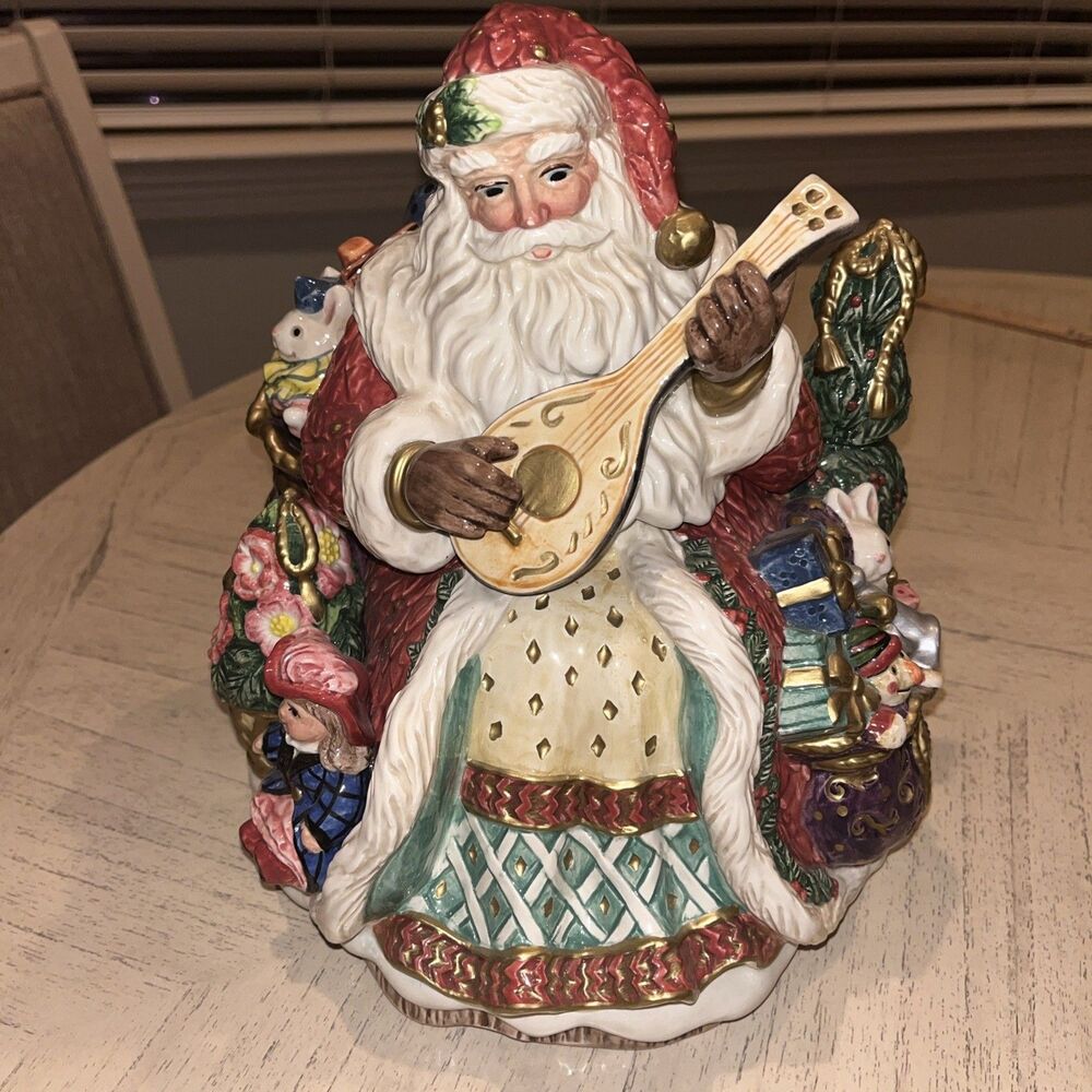 Vintage Fitz & Floyd Christmas Santa Claus With Toys Cookie Jar 1996 Guitar
